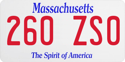 MA license plate 260ZS0