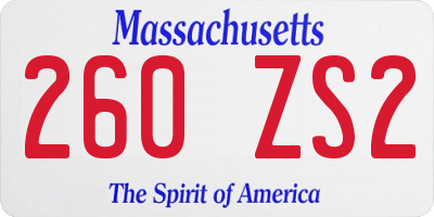 MA license plate 260ZS2