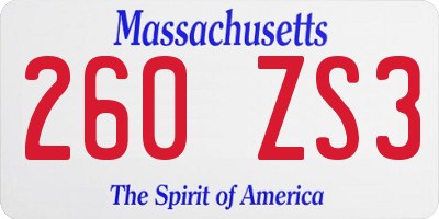 MA license plate 260ZS3