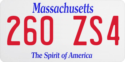 MA license plate 260ZS4