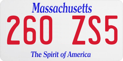 MA license plate 260ZS5