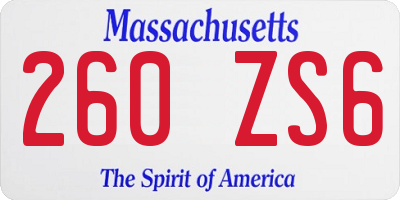 MA license plate 260ZS6