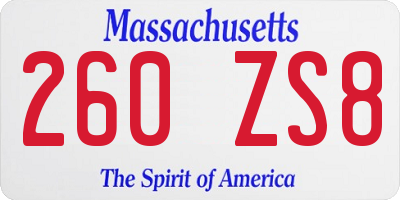 MA license plate 260ZS8