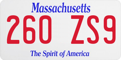 MA license plate 260ZS9