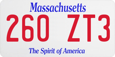 MA license plate 260ZT3