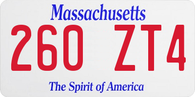 MA license plate 260ZT4