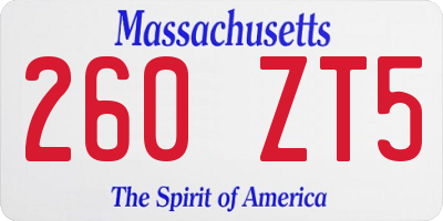 MA license plate 260ZT5
