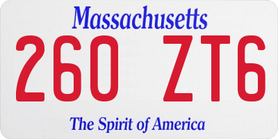 MA license plate 260ZT6