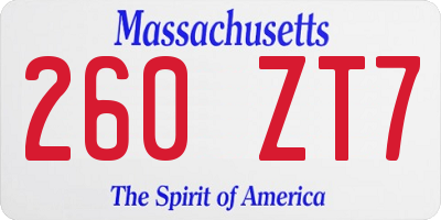 MA license plate 260ZT7