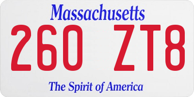 MA license plate 260ZT8
