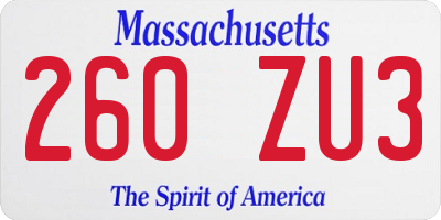 MA license plate 260ZU3