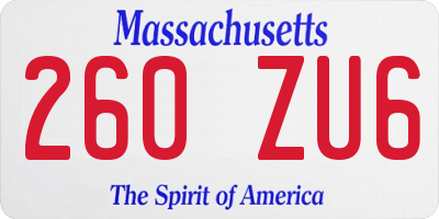 MA license plate 260ZU6