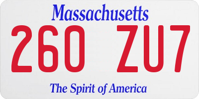 MA license plate 260ZU7
