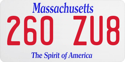 MA license plate 260ZU8