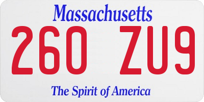 MA license plate 260ZU9