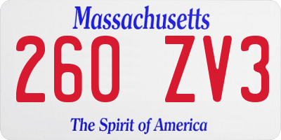 MA license plate 260ZV3