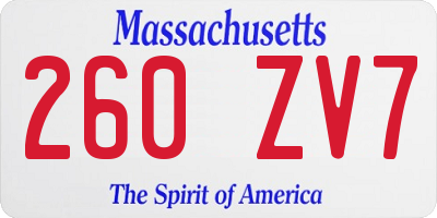 MA license plate 260ZV7