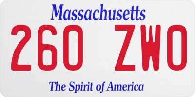 MA license plate 260ZW0