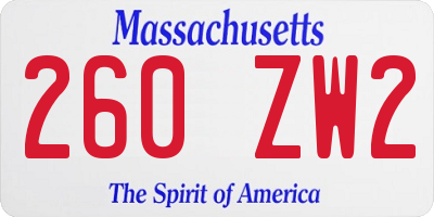 MA license plate 260ZW2