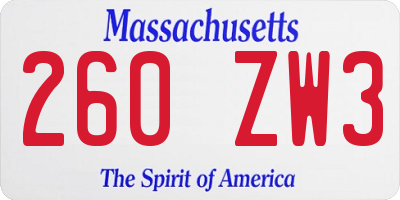 MA license plate 260ZW3
