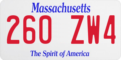 MA license plate 260ZW4