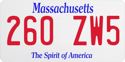 MA license plate 260ZW5