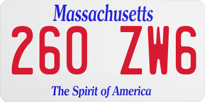 MA license plate 260ZW6