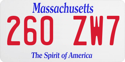MA license plate 260ZW7
