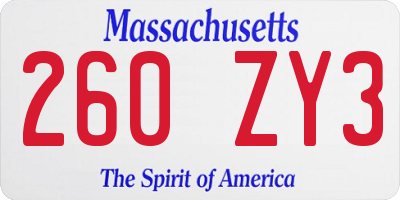MA license plate 260ZY3