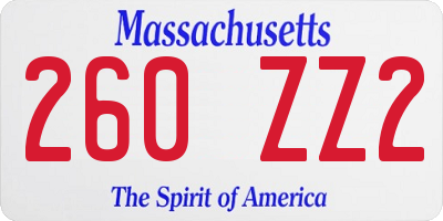 MA license plate 260ZZ2