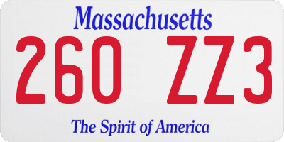 MA license plate 260ZZ3