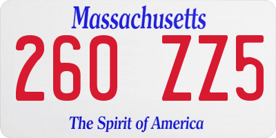 MA license plate 260ZZ5