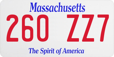 MA license plate 260ZZ7