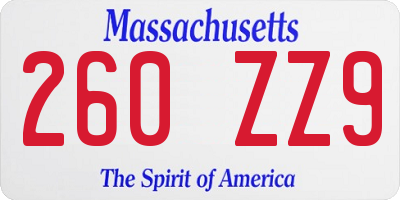 MA license plate 260ZZ9