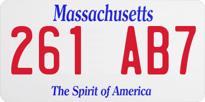 MA license plate 261AB7