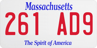 MA license plate 261AD9