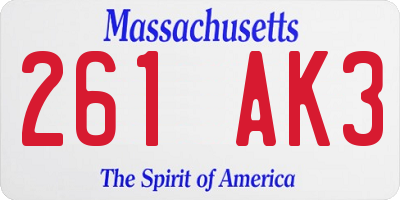 MA license plate 261AK3
