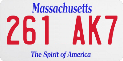 MA license plate 261AK7