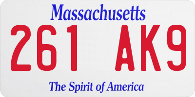 MA license plate 261AK9