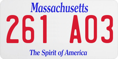 MA license plate 261AO3