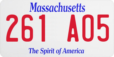 MA license plate 261AO5