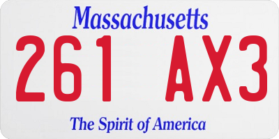 MA license plate 261AX3