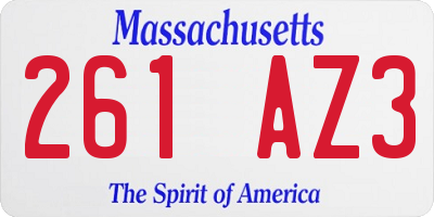 MA license plate 261AZ3