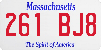 MA license plate 261BJ8