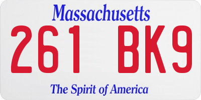MA license plate 261BK9