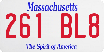 MA license plate 261BL8