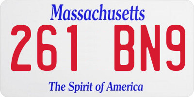 MA license plate 261BN9