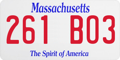 MA license plate 261BO3