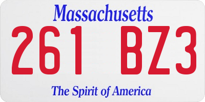 MA license plate 261BZ3