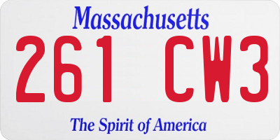 MA license plate 261CW3